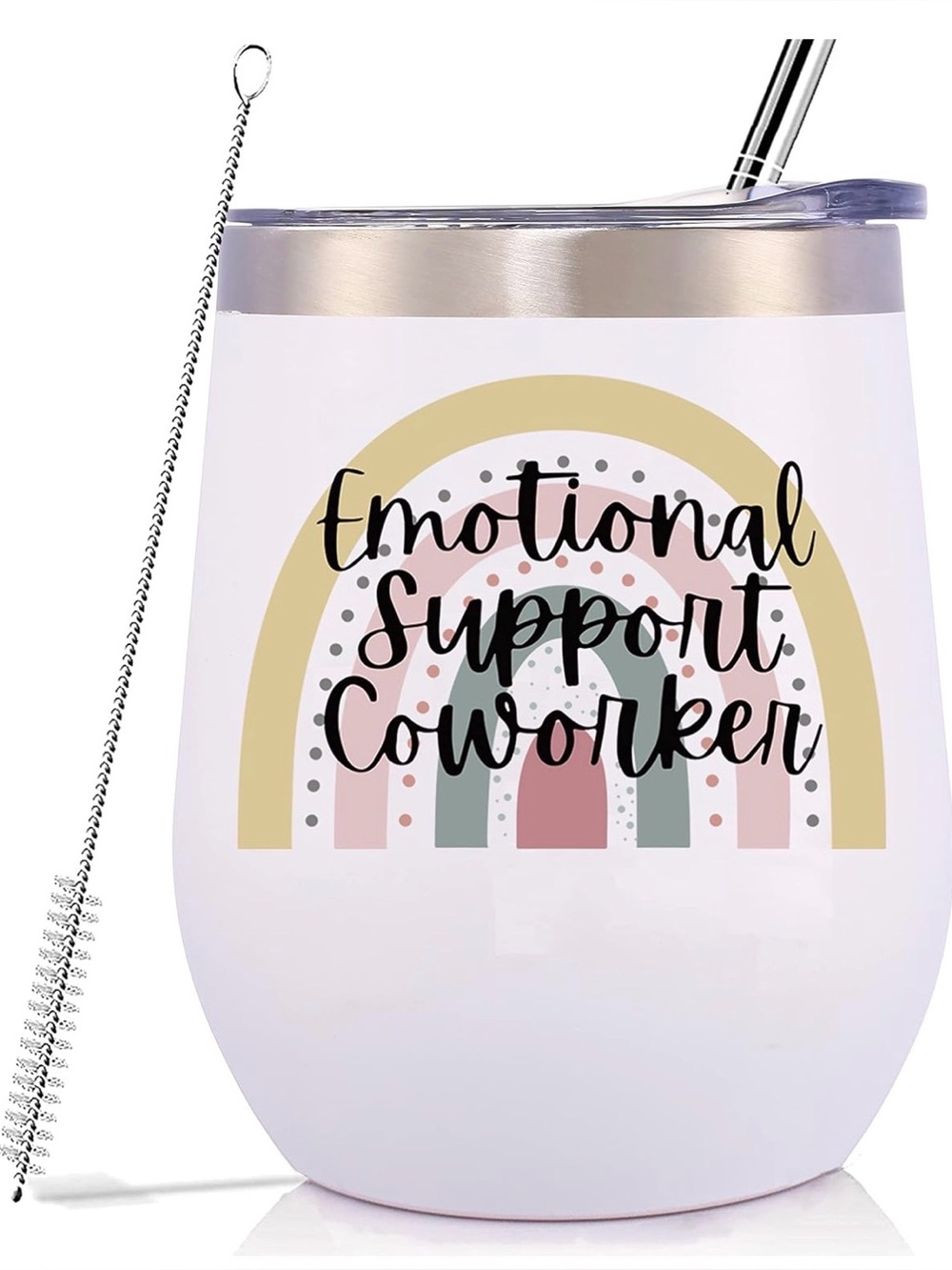 Emotional Support Coworker White Insulated Wine Tumbler, 12oz. New